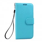 Wholesale Galaxy S7 Edge Folio Flip Leather Wallet Case with Strap (Blue)